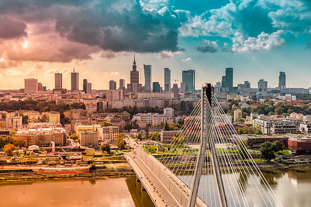 istock Warsaw skyline behind the bridge, Poland 472849266