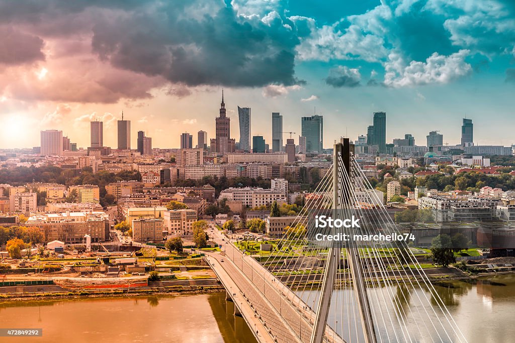 Hinter der Brücke skyline von Warschau, Polen - Lizenzfrei Warschau Stock-Foto