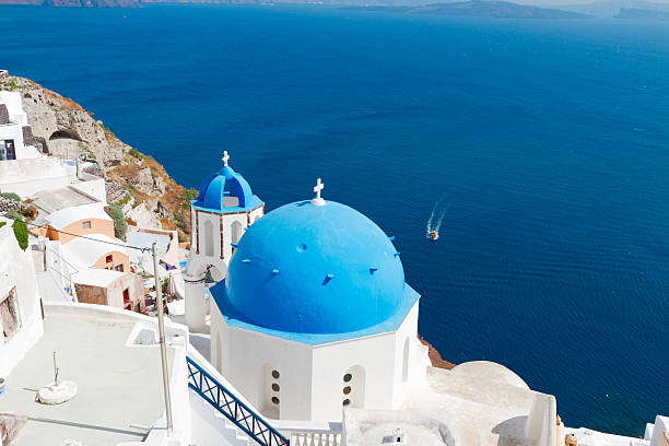 istock view of caldera with blue domes, Santorini 472854464