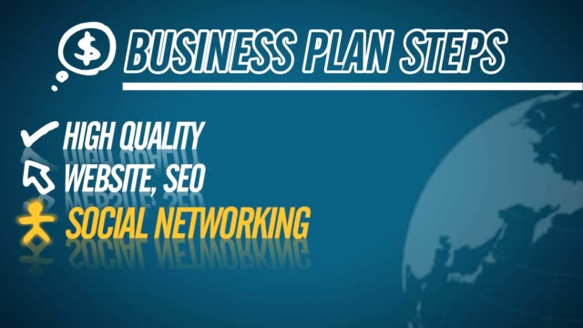 Business Plan Steps video illustration on blue in HD
