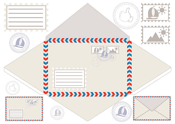 우편 봉투, 스티커, 스탬프 및 엽서, 벡터, 일러스트 - postage stamp design element mail white background stock illustrations