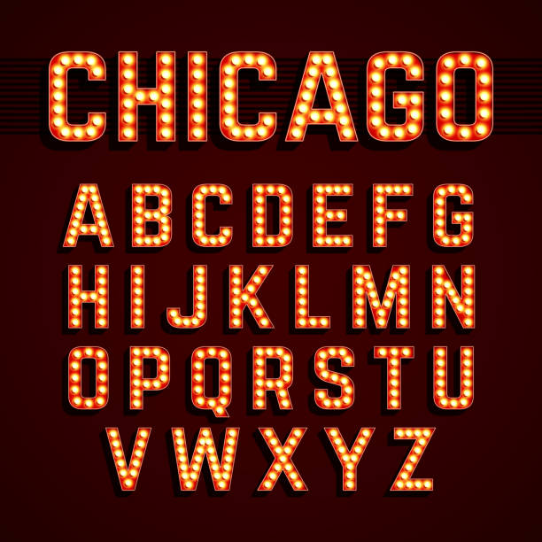 broadway lichter-glühbirne alphabet - broadway stock-grafiken, -clipart, -cartoons und -symbole