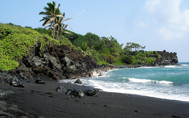 istock Black sand beach on Maui 472865454
