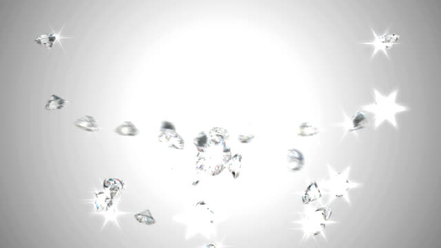 Large sparkling diamonds flow with slow motion