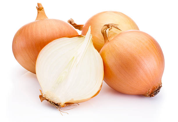 fresco cipolla lampadine isolato su sfondo bianco - healthy eating onion vegetable ripe foto e immagini stock