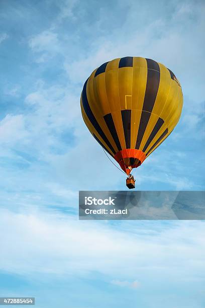 Striped Hot Air Balloon Stock Photo - Download Image Now - 2015, Adventure, Basket