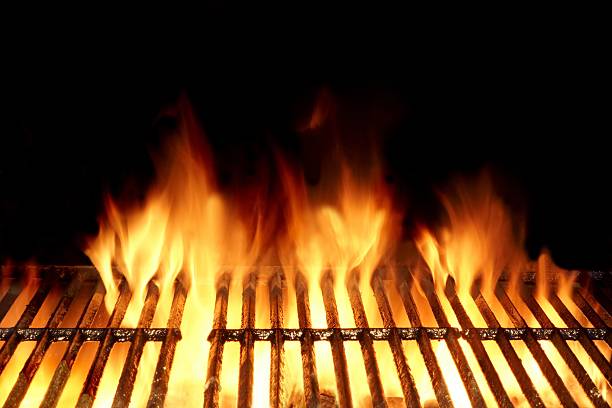 Hot Flaming Charcoal Grill stock photo