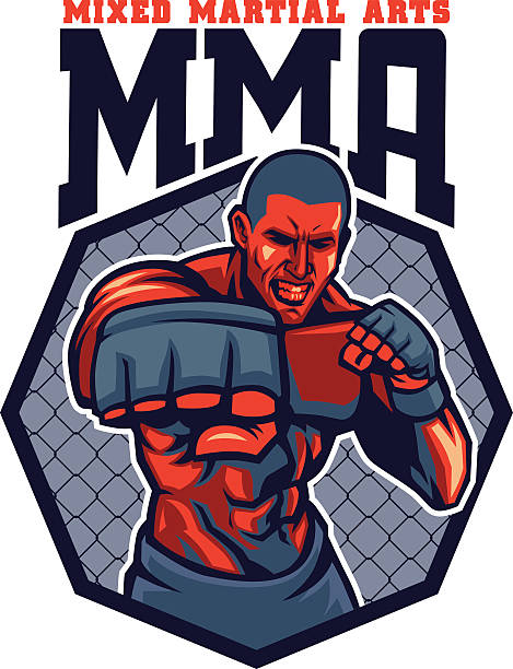 ilustraciones, imágenes clip art, dibujos animados e iconos de stock de mma fighter punzón - human muscle muscular build bicep men