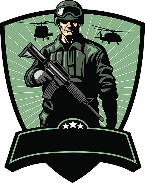 ilustraciones, imágenes clip art, dibujos animados e iconos de stock de soldado con un arma - army men