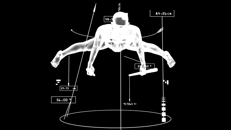 3D Parallel bars man with technical data