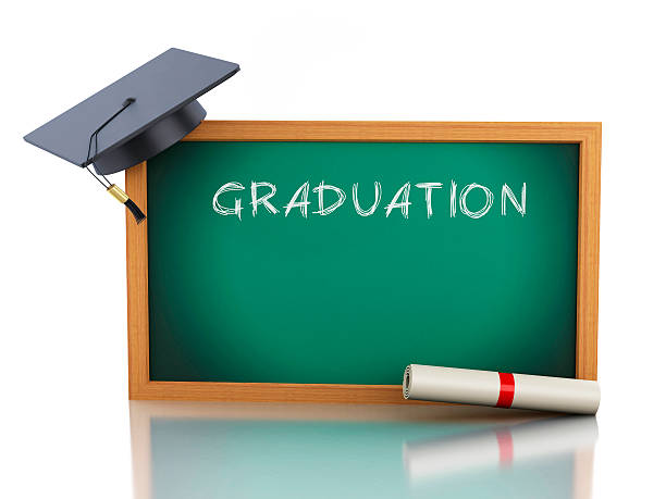 istock 3d blackboard with diploma certificate and graduation cap. 472903190