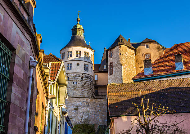 Chateau de Montbeliard as seen from a street - France Chateau de Montbeliard as seen from a street - France doubs photos stock pictures, royalty-free photos & images