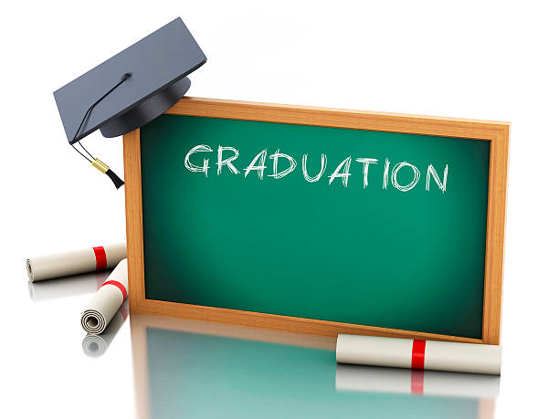 istock 3d blackboard with diploma certificate and graduation cap. 472904470