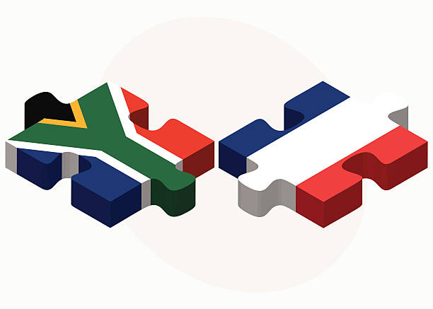 illustrazioni stock, clip art, cartoni animati e icone di tendenza di sud africa e in francia flags in puzzle - south africa africa african music african descent