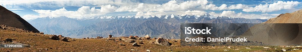 Panoramic view from Ladakh Range to Stok Kangri Range Panoramic view from Ladakh Range to Stok Kangri Range - Ladakh - Jammu and Kashmir - India 2015 Stock Photo