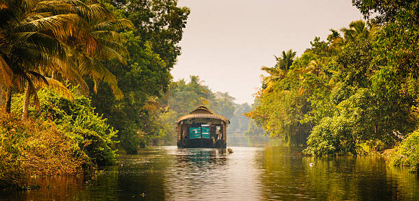 bote vivienda en el remansos de kerala en el sur de la india - kerala fotografías e imágenes de stock