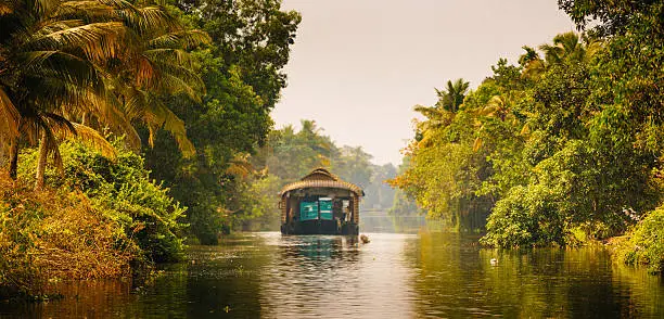 Houseboat on the Kerala Backwaters in South of India.