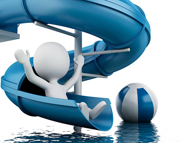 istock 3d white people on water slide. Summer holiday concept 472910470