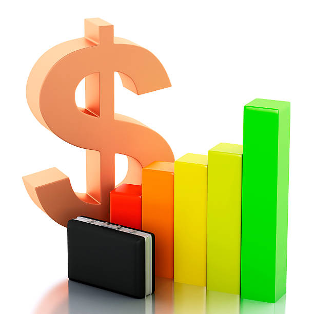 3 d financeira de negócios, gráfico de barras e de cifrão. - green report business bar graph imagens e fotografias de stock