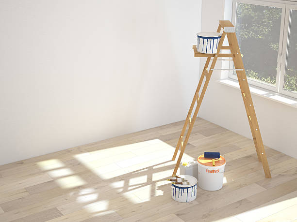 istock Painting walls in room with ladder during renovation. 3d rendering 472915954