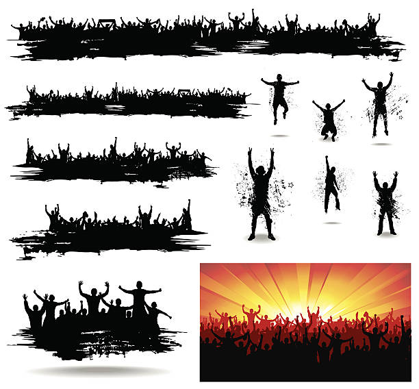 баннеры для спортивных - cheering silhouette people crowd stock illustrations