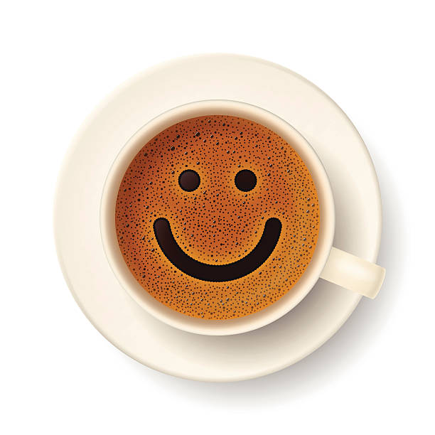 Coffee cup for good mood Coffee cup with froth in the form of smiley face. Good mood and vivacity for active day coffee break stock illustrations