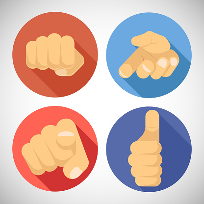 Open Palm Pleading Giving Pointing Finger Tumbs Like Punchinf Fist Icon Symbols Concept Flat Design Vector Illustration