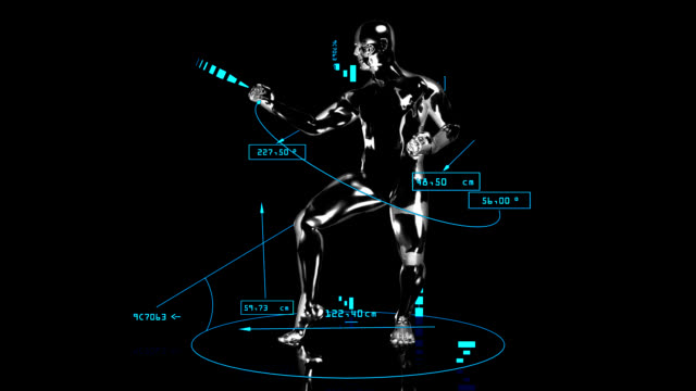 3D karate man with technical data