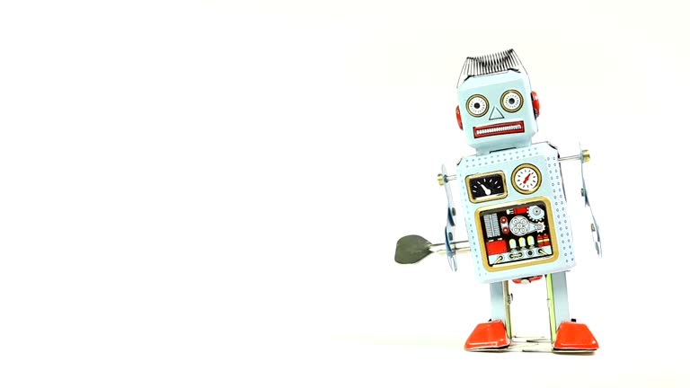 Retro tin toy robot with text space