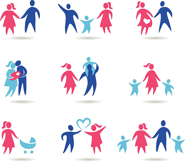familie icons - child silhouette mother parent stock-grafiken, -clipart, -cartoons und -symbole