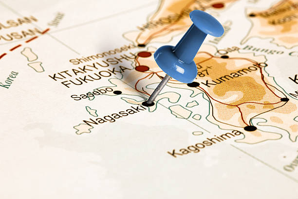 istock Location Nagasaki. Blue pin on the map. 472954814