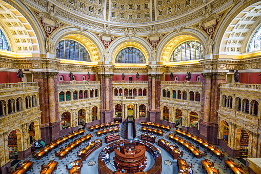 Washington DC, USA - April 12, 2015: Researchers work in the Library of Congress in Washington DC. The library officially serves the U.S. Congress.