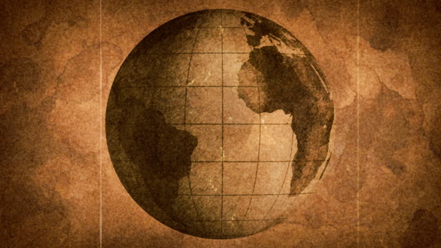 globe sketched on old paper grunge loop background