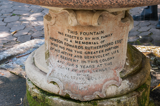 Cape Town, South Africa - December 18, 2014: Memorial fountain in the Company Garden. The garden takes its name from the Dutch East India Company who first started the garden in 1652