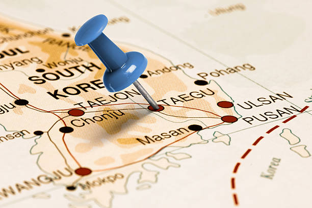 istock Location Taegu. Blue pin on the map. 472958976