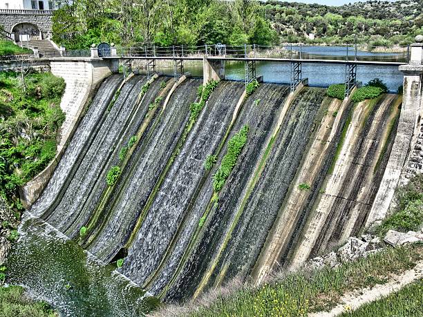 View of a river with a dam from above