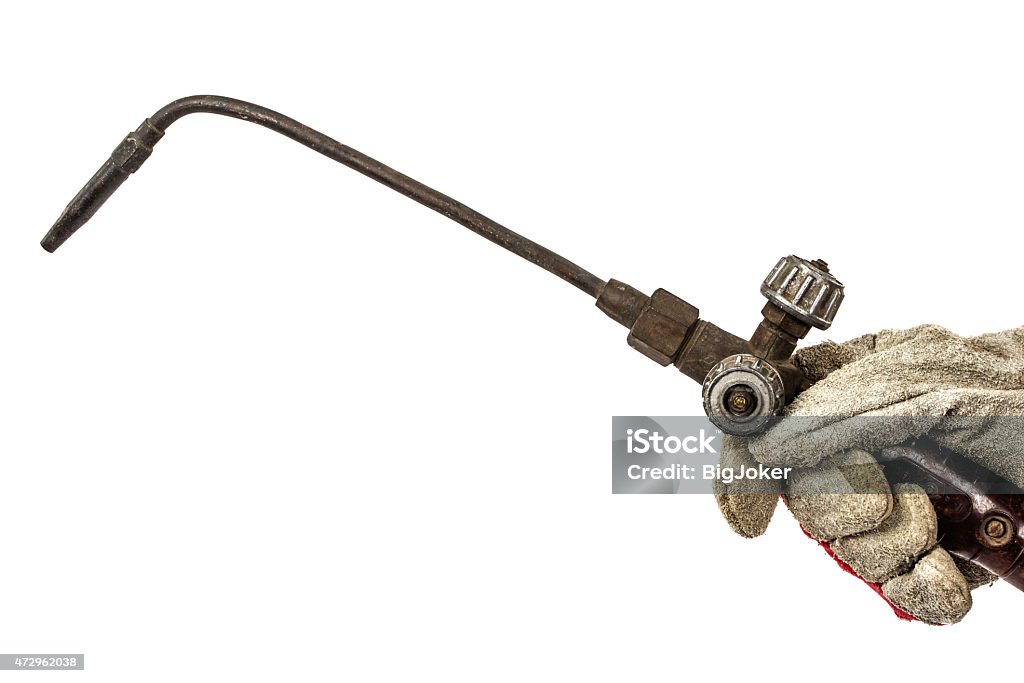 Welding torch in hand, isolated on white background Welding Torch Stock Photo