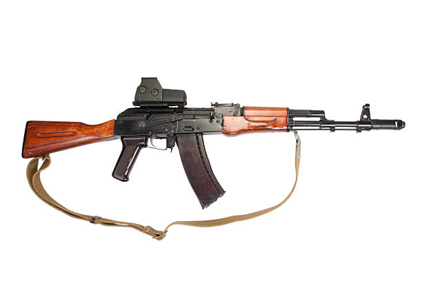 istock Kalashnikov AK assault rifle with optical sight on white 472980448