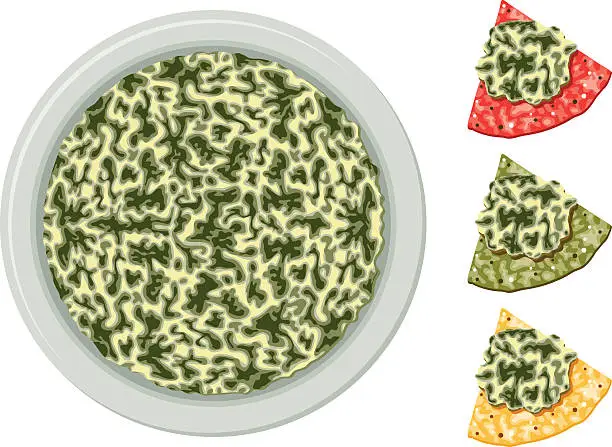 Vector illustration of Corn Tortilla Chips with Spinach Dip