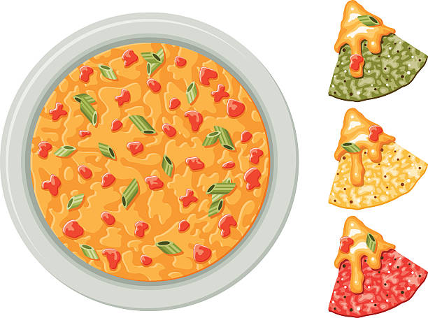 illustrations, cliparts, dessins animés et icônes de chips de tortilla de maïs avec queso dip - cheese sauce cheese tortilla chip nachos