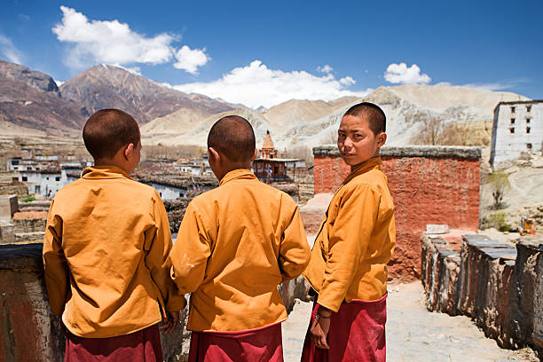 Novice monks in Tibetan monastery. Mustang.