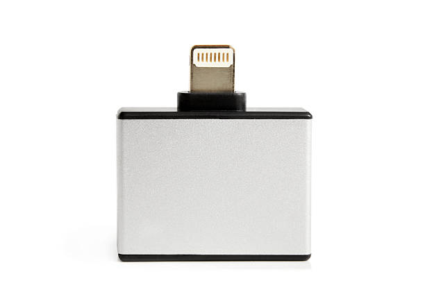micro USB and 30 pin to 8 pin adapter 30 pin and micro USB to 8 pin adapter on white background silver chrome number 8 stock pictures, royalty-free photos & images