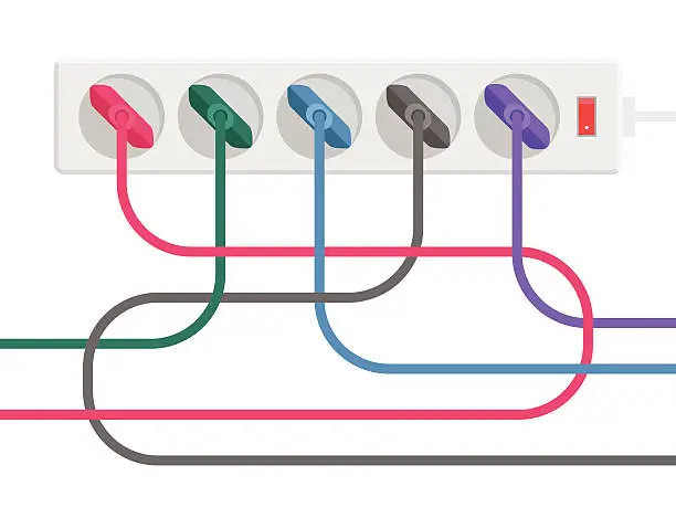 Vector illustration of Power strip and cables