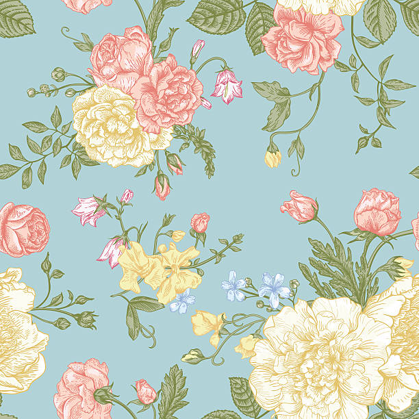 ilustrações, clipart, desenhos animados e ícones de sem costura padrão floral com flores coloridas. - baroque style wallpaper pink retro revival