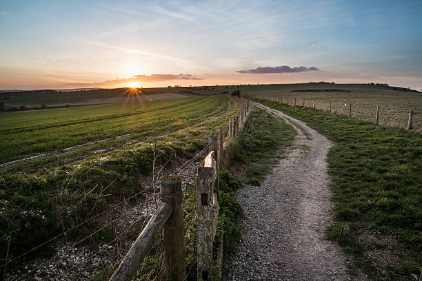 istock Beautiful Spring landscape of gate leading footpath into fields 472994874
