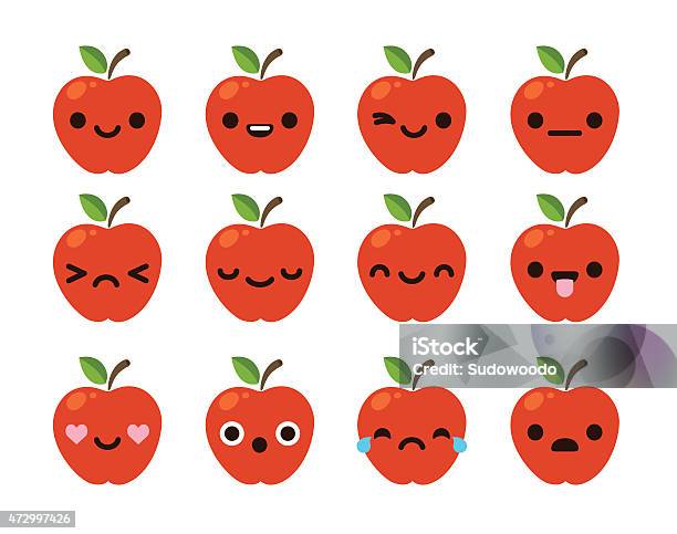 Cute Apple Emoticons Stock Illustration - Download Image Now - Apple - Fruit, 2015, Cartoon