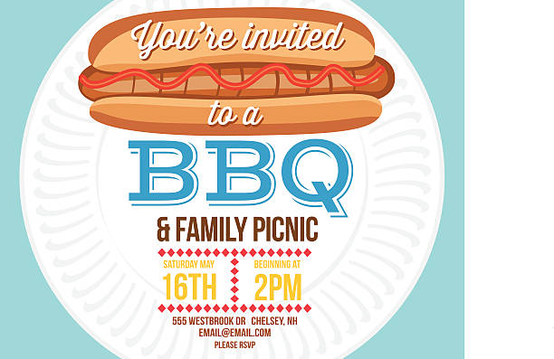 Summer BBQ Invite Template With Hotdog And Paper Plate Summer BBQ Invite Template With Hotdog And Paper Plate. The text is on it's own layer to make editing easy. Horizontal. Aqua paper plate stock illustrations