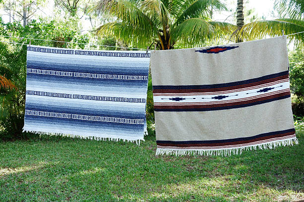 Western style blankets on clothesline