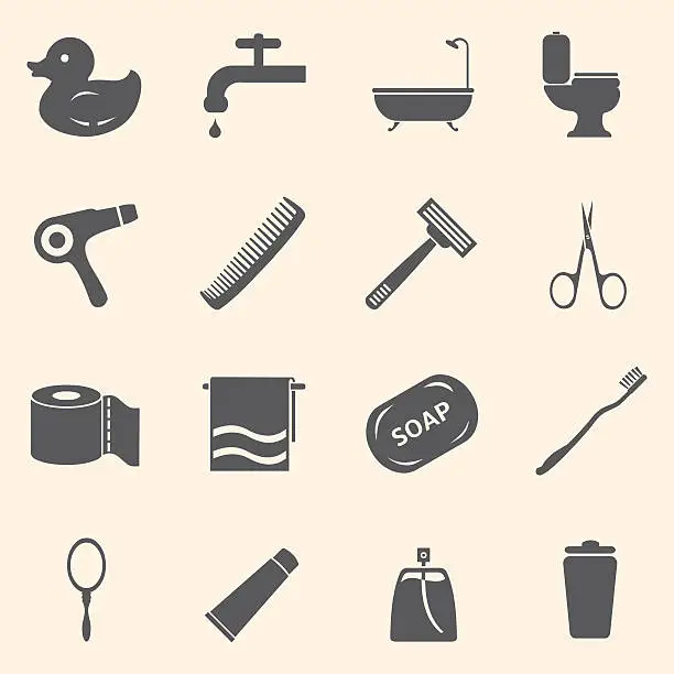 Vector illustration of Vector Set of Bathroom and Hygiene Icons.