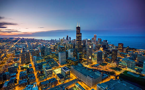 istock Chicago skyline aerial view at dusk 473002508